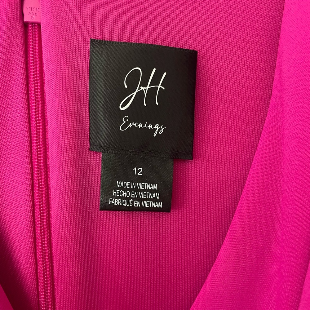 Vibrant Pink Asymmetrical Dress with Floral Detail - Picture 4 of 4